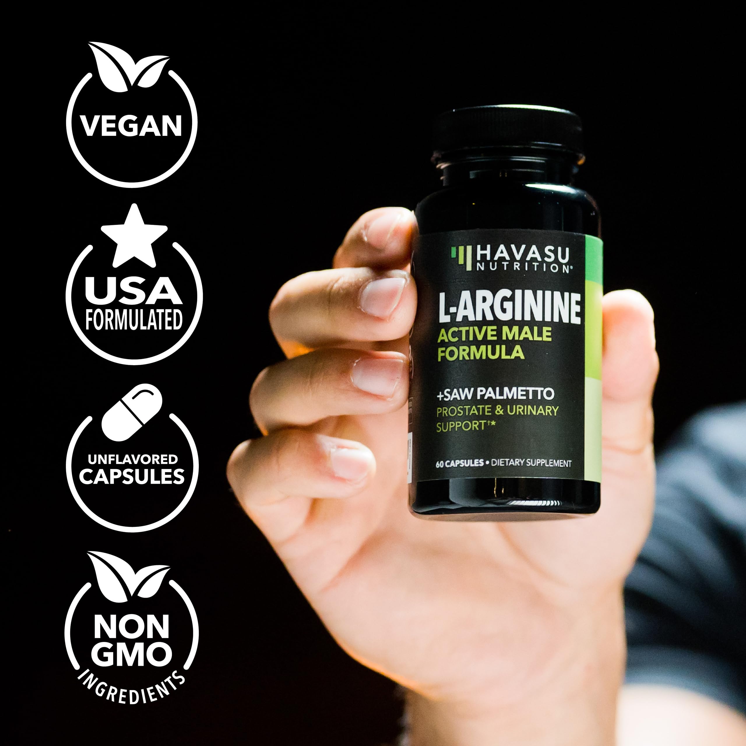 HAVASU NUTRITION L-Arginine Prostate Health Support capsules in hand