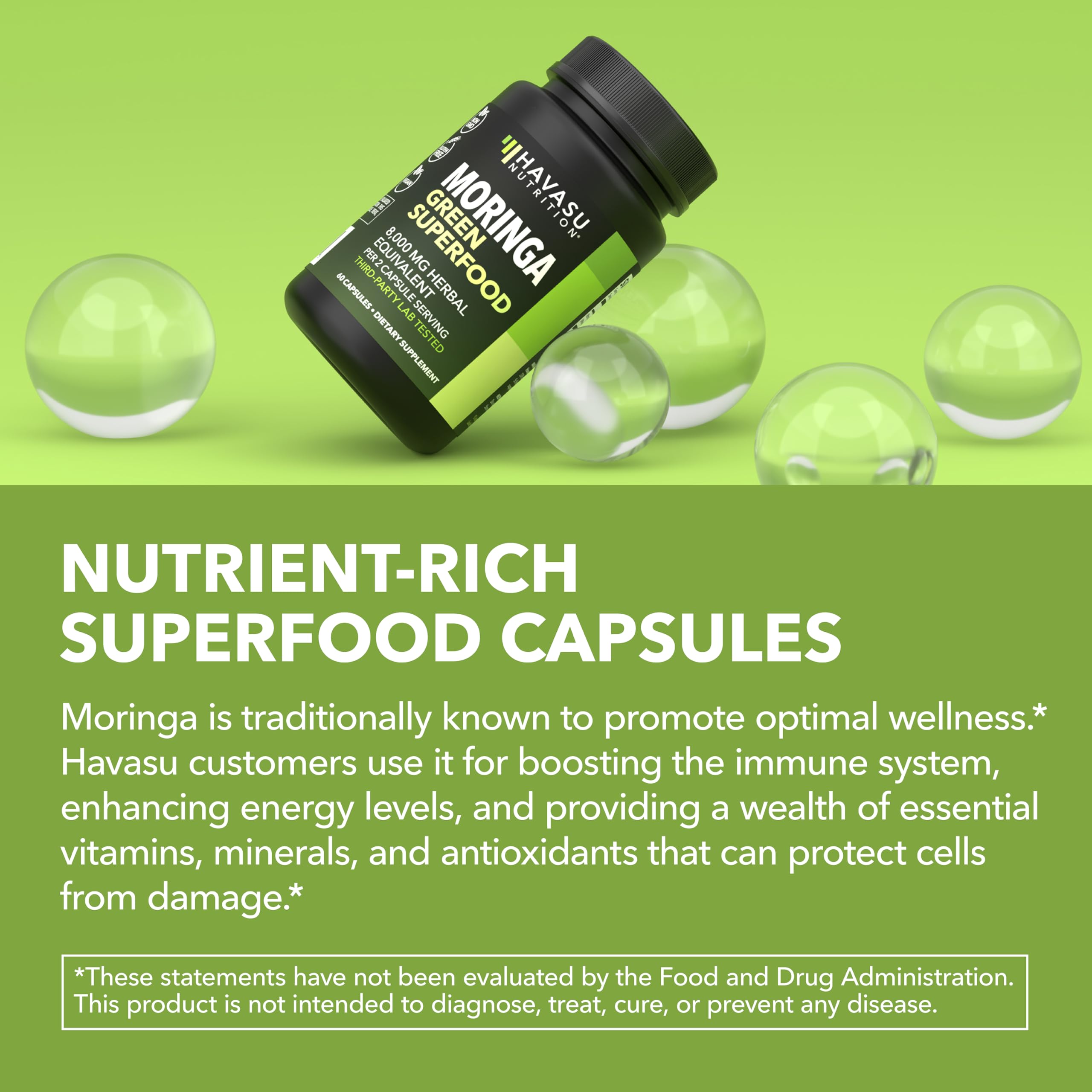 HAVASU NUTRITION Moringa Leaf Extract Capsules with ingredients list