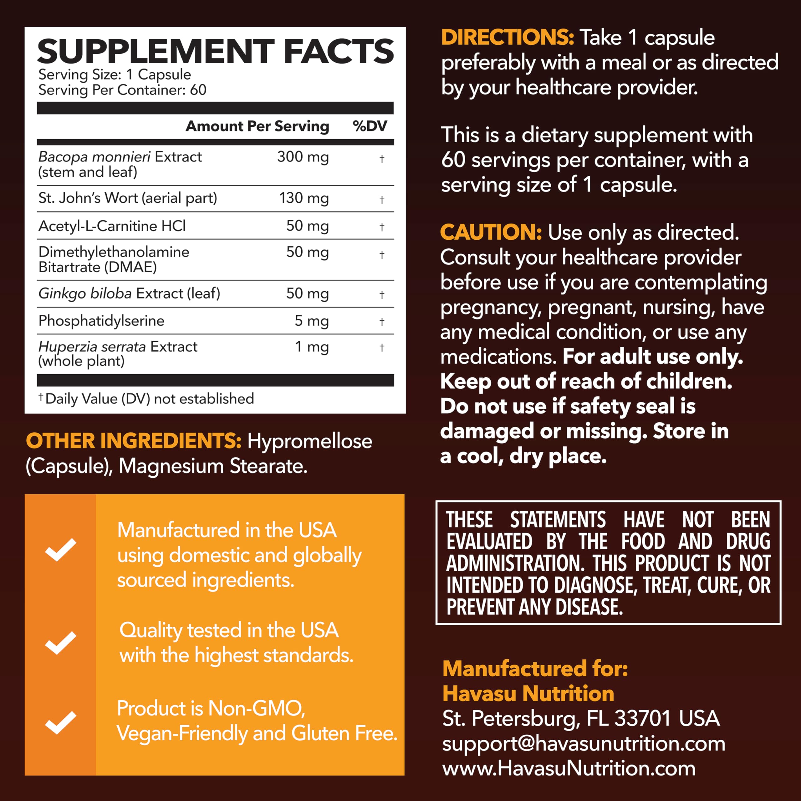 HAVASU NUTRITION NeuroIGNITE Bacopa Monnieri capsules side view