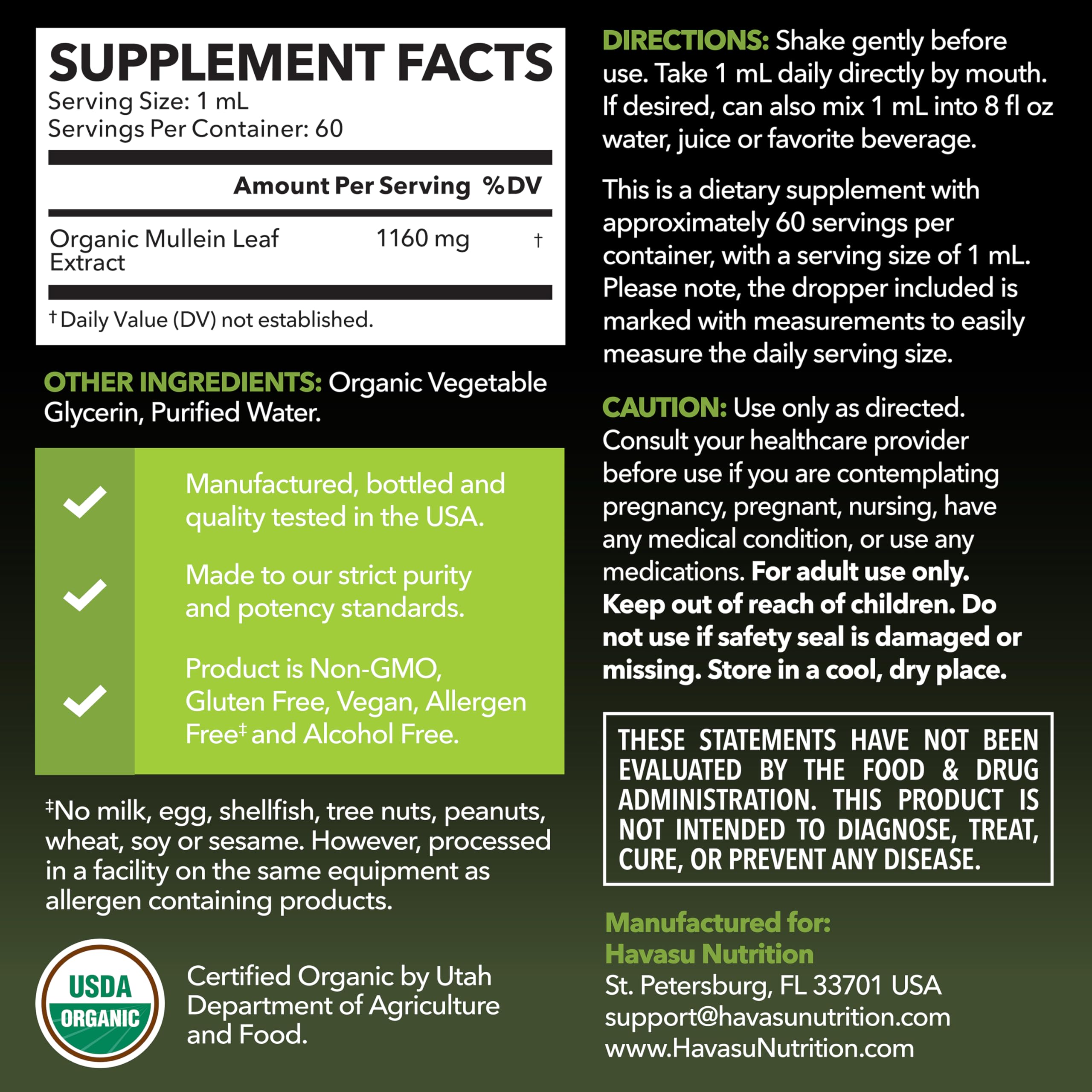 HAVASU NUTRITION Organic Mullein Leaf Extract bottle with label