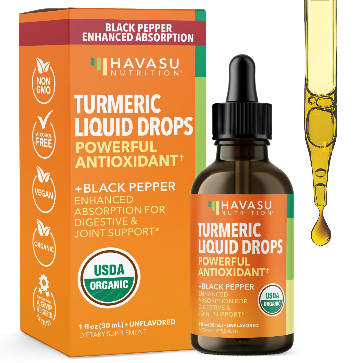 HAVASU NUTRITION Organic Turmeric Liquid Supplement bottle front view
