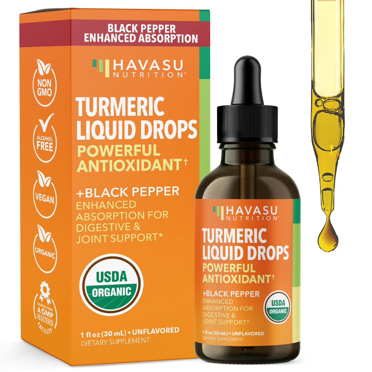 HAVASU NUTRITION Organic Turmeric Liquid Supplement bottle front view