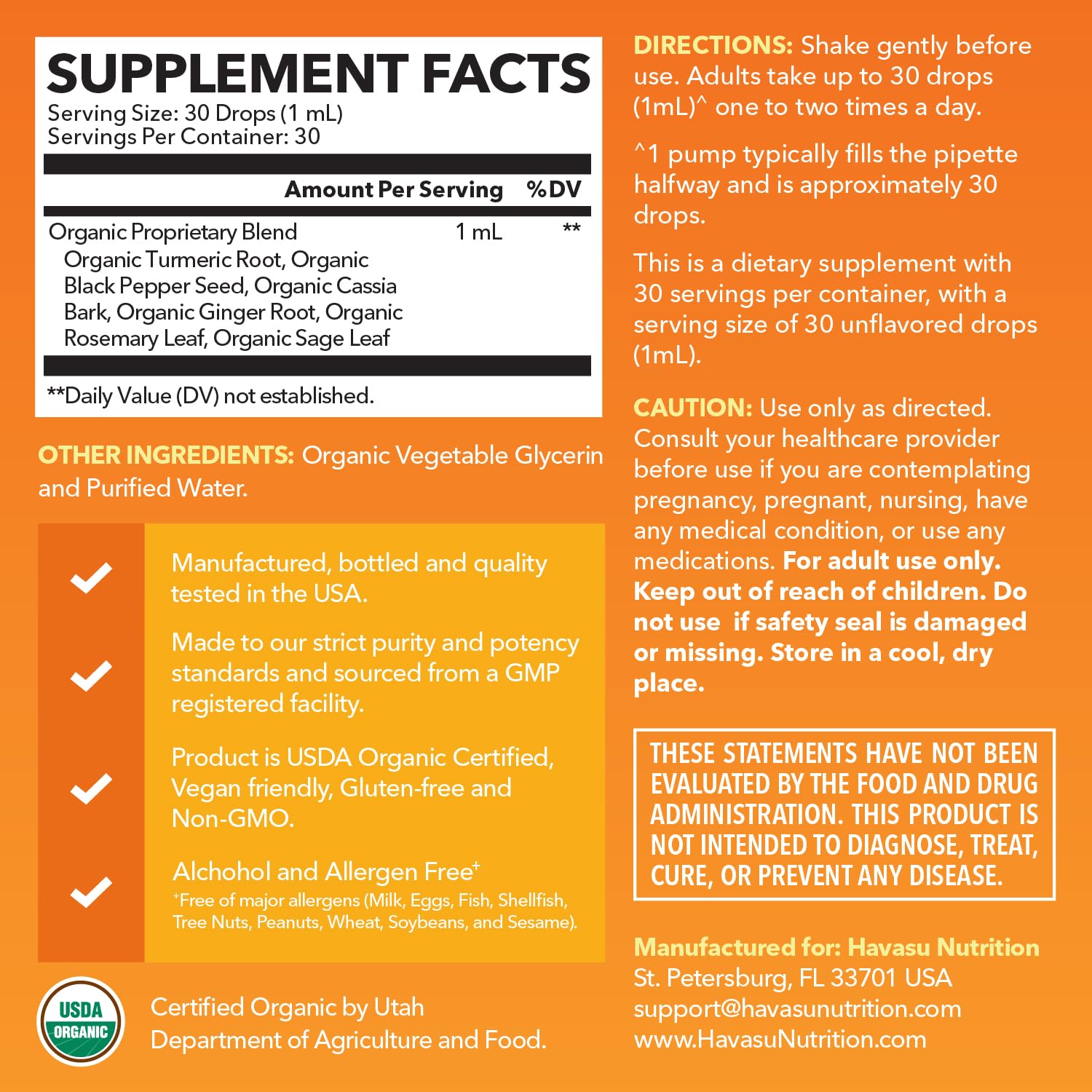 HAVASU NUTRITION Organic Turmeric Liquid Supplement dropper close-up
