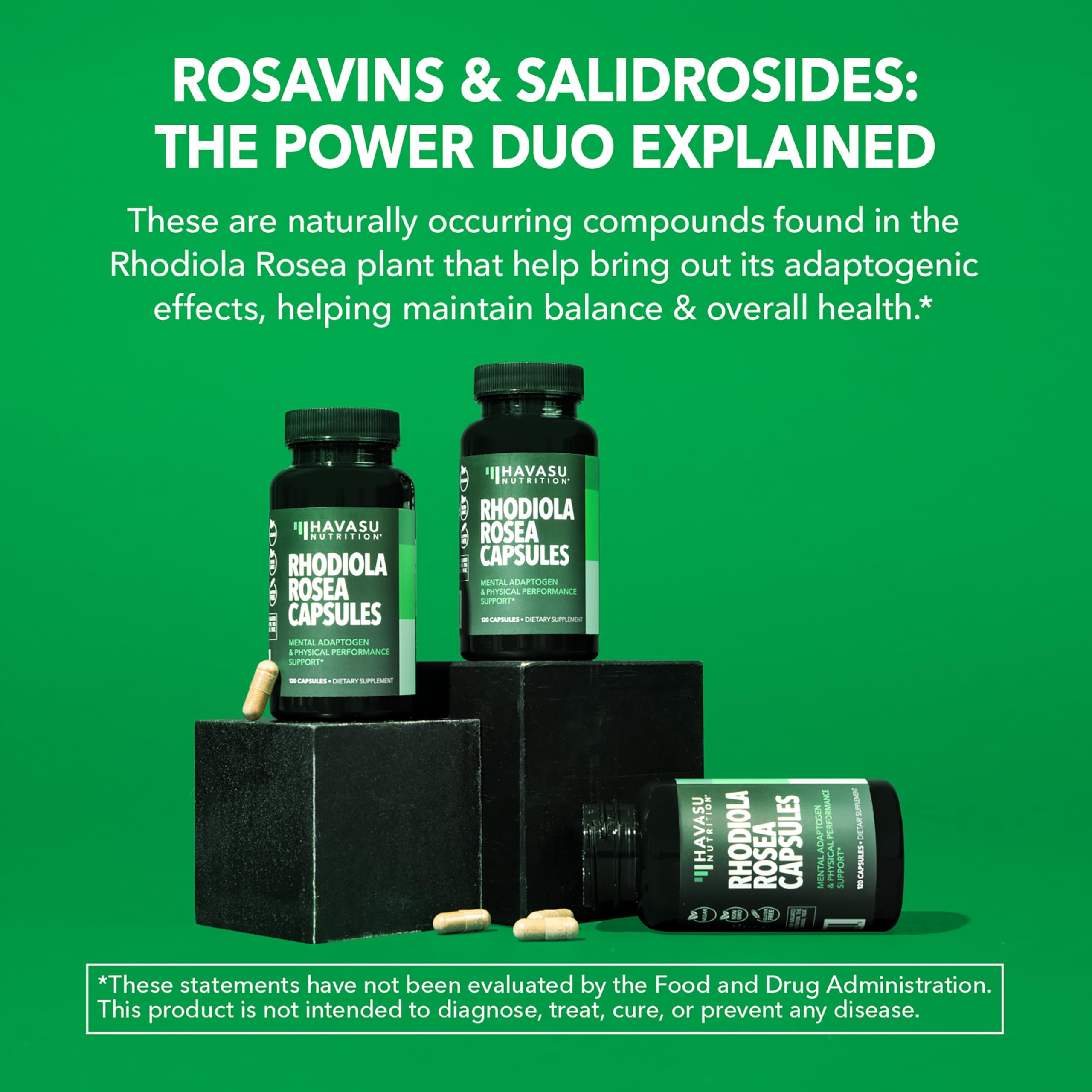 HAVASU NUTRITION Rhodiola Rosea Extract 375mg capsules with a measuring spoon