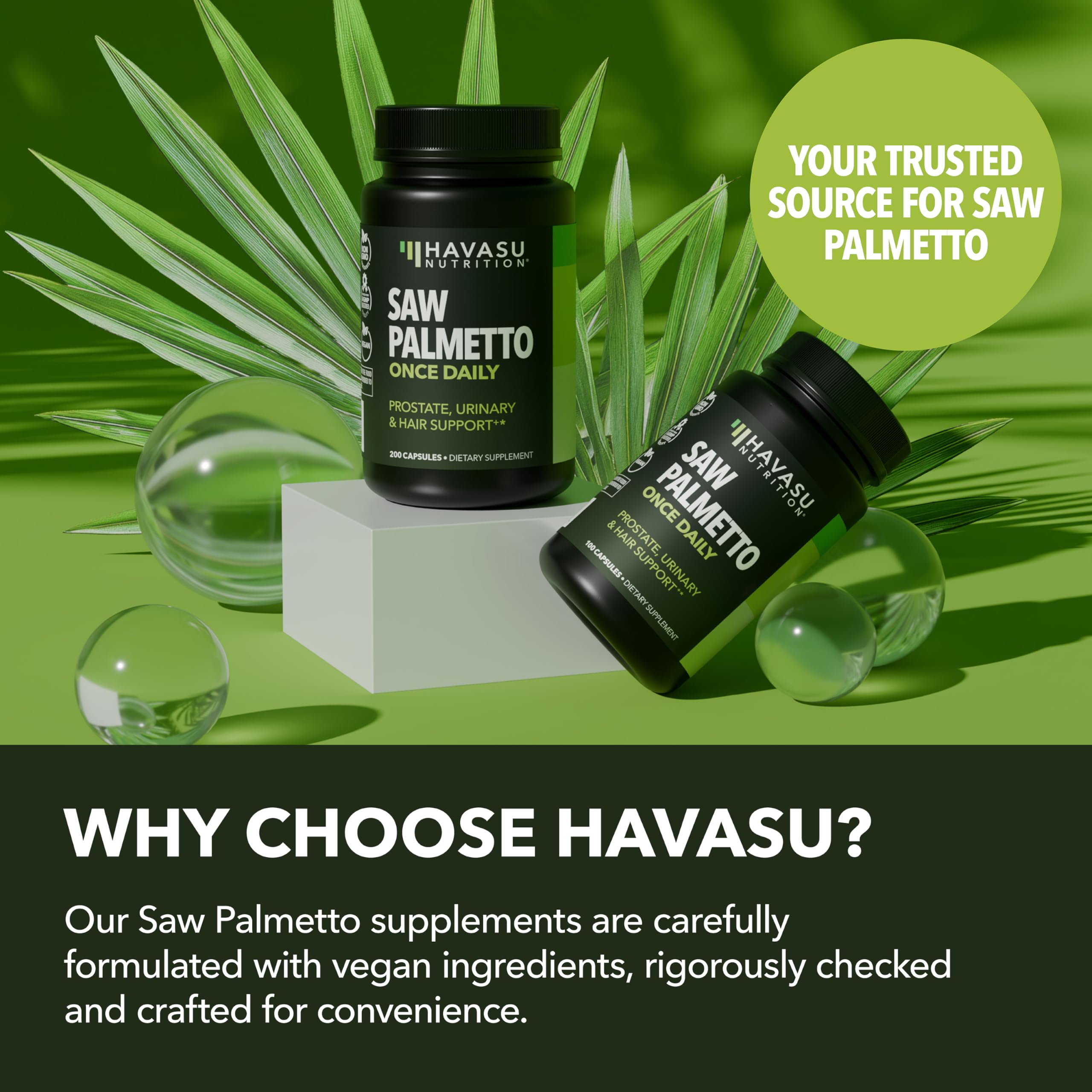 HAVASU NUTRITION Saw Palmetto Capsules on wooden table
