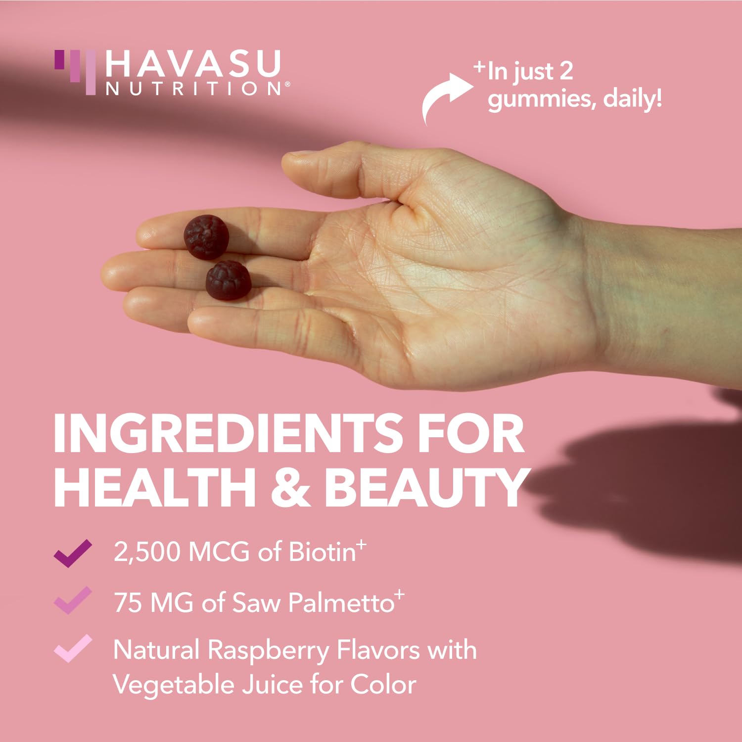 HAVASU NUTRITION Saw Palmetto Gummies displayed with fresh raspberries