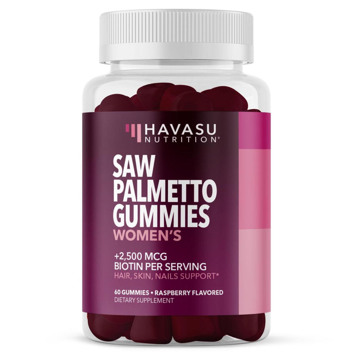 HAVASU NUTRITION Saw Palmetto Gummies front view with raspberry flavour