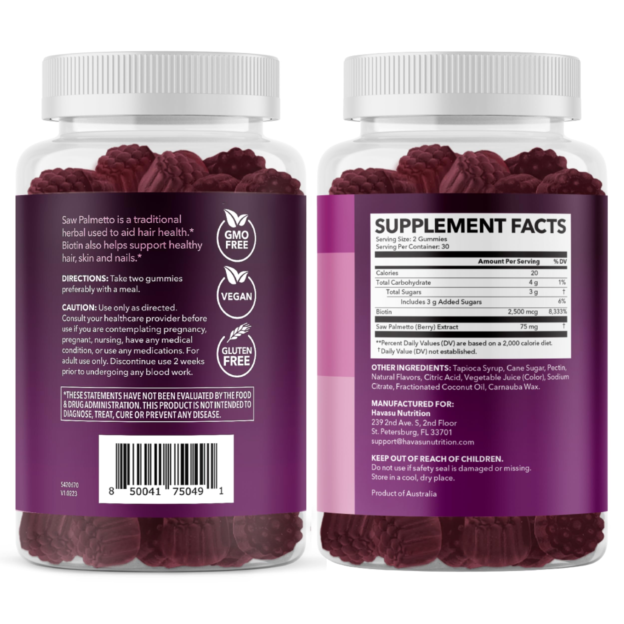 HAVASU NUTRITION Saw Palmetto Gummies in a hand for size reference