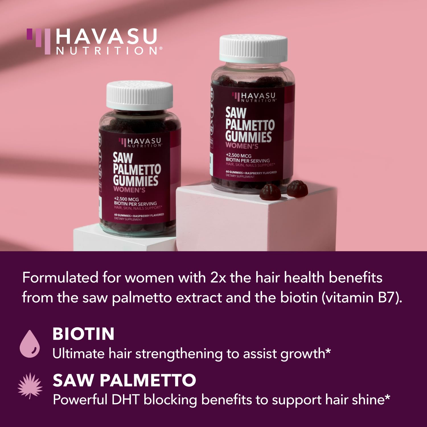 HAVASU NUTRITION Saw Palmetto Gummies on a wooden table