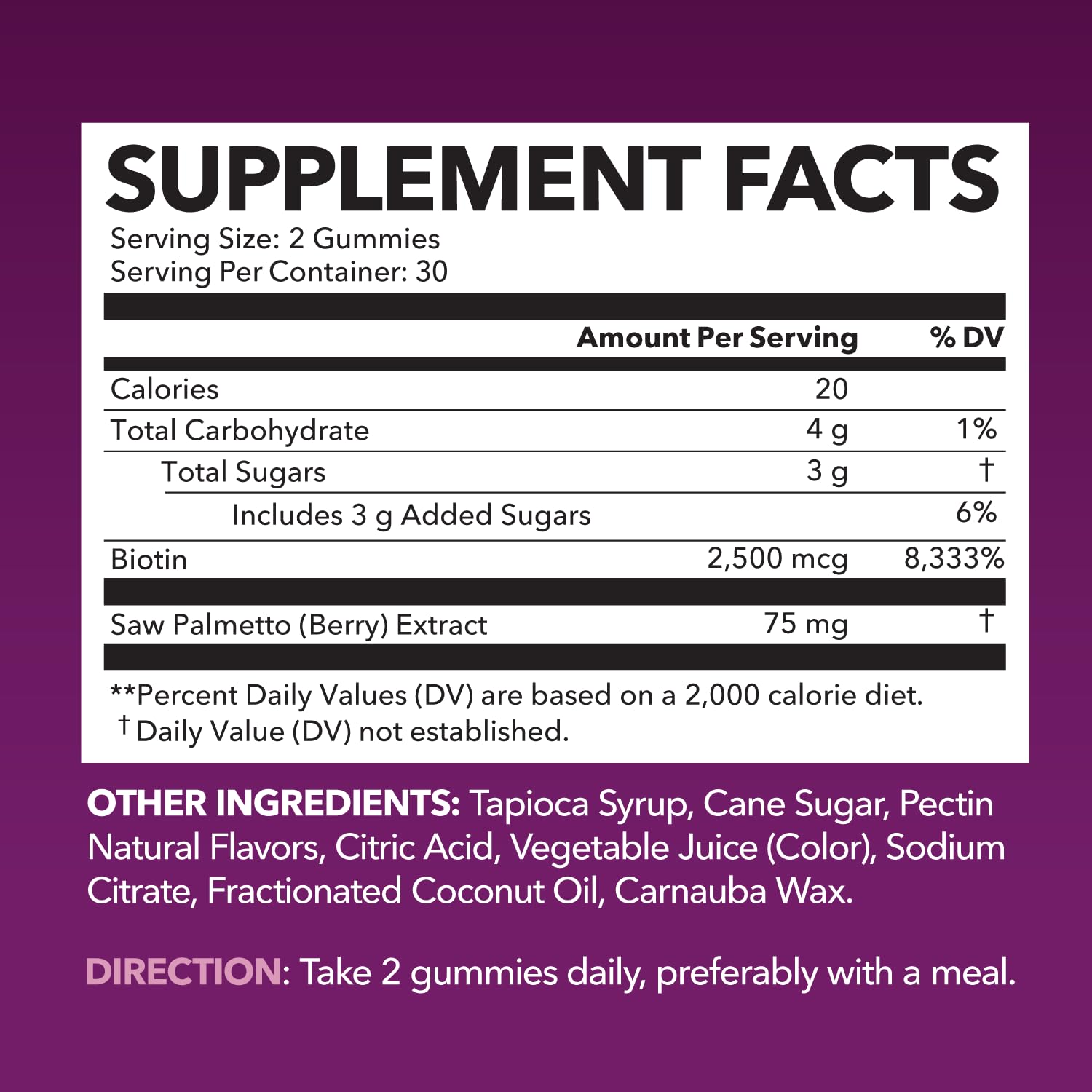 HAVASU NUTRITION Saw Palmetto Gummies packaging side view