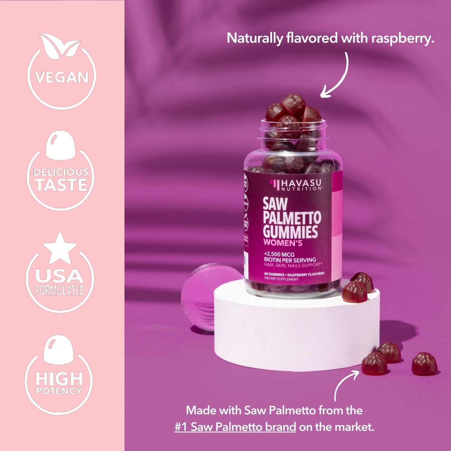 HAVASU NUTRITION Saw Palmetto Gummies with a glass of water