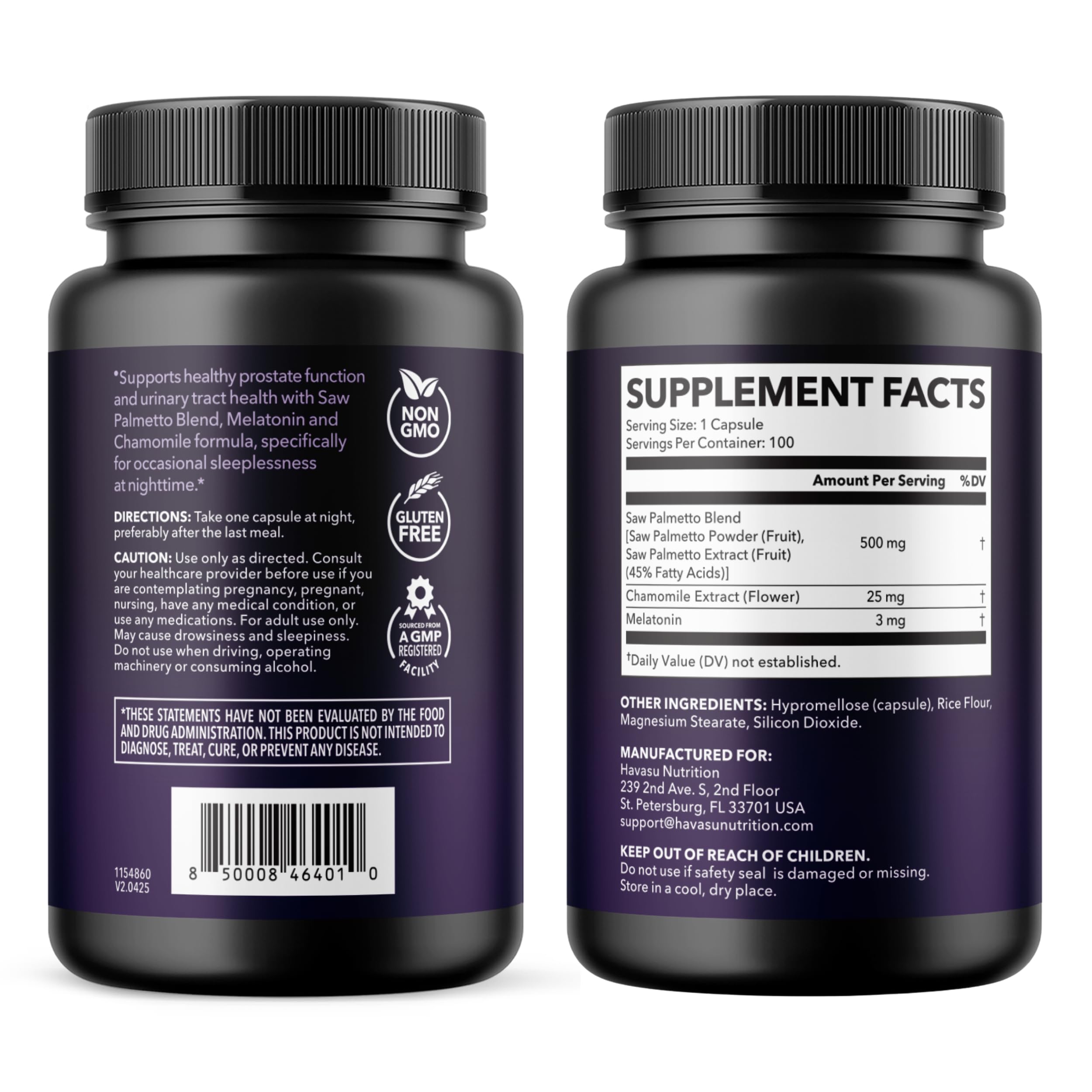 HAVASU NUTRITION Saw Palmetto PM Capsules on a wooden table