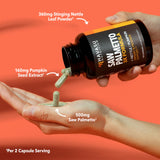 HAVASU NUTRITION Saw Palmetto Prostate Support capsules on a wooden table