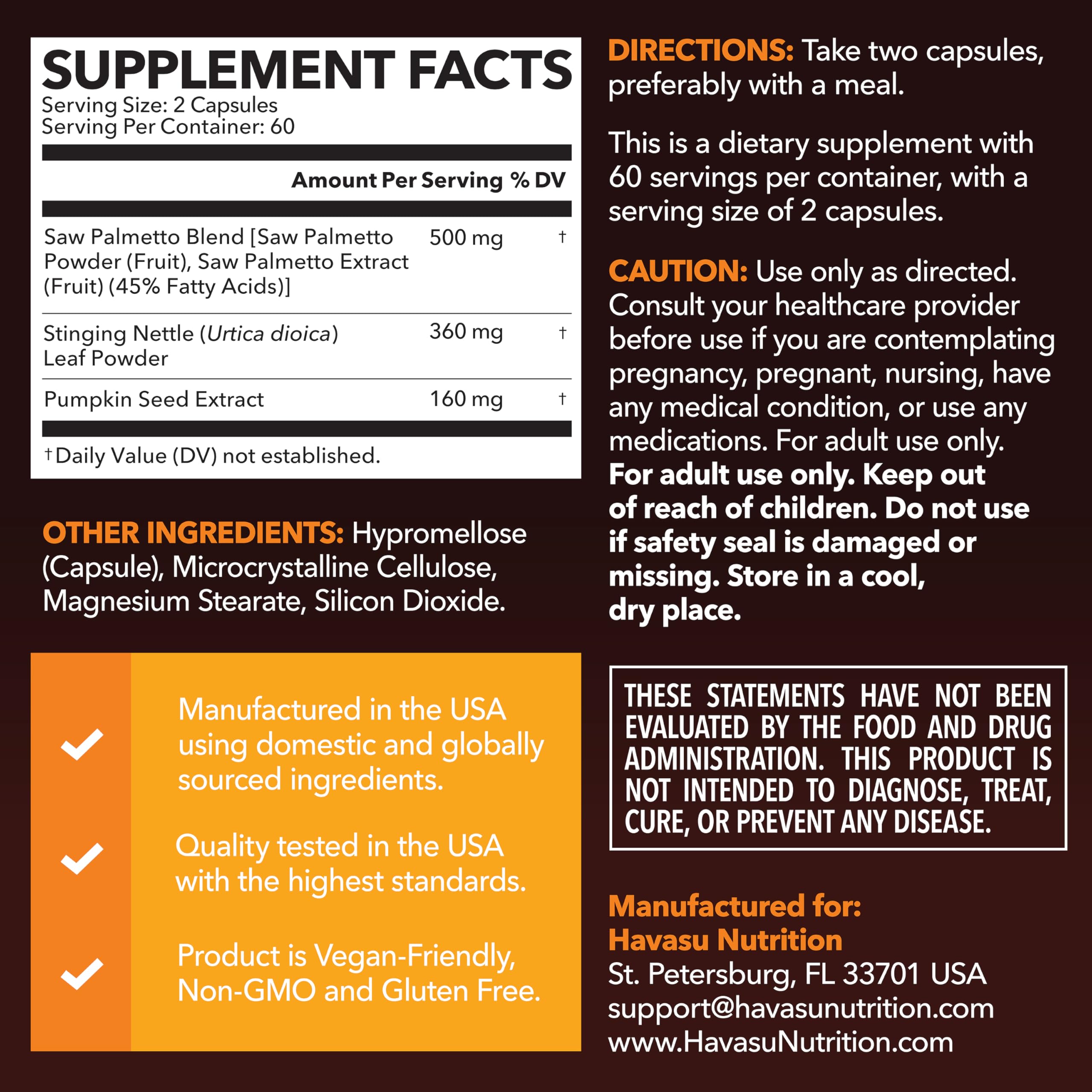 HAVASU NUTRITION Saw Palmetto Prostate Support capsules side view