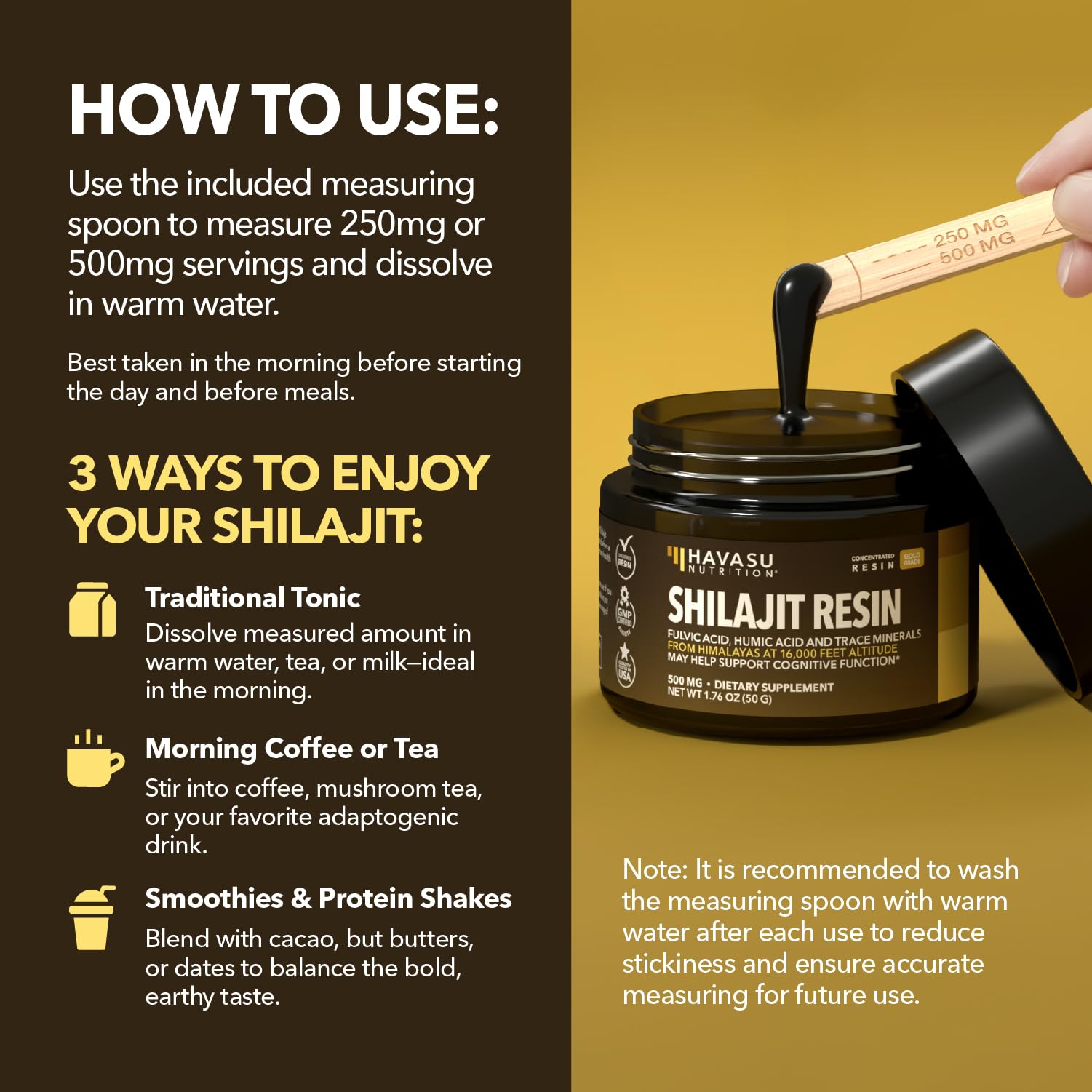 HAVASU NUTRITION Shilajit Resin in a glass with tea