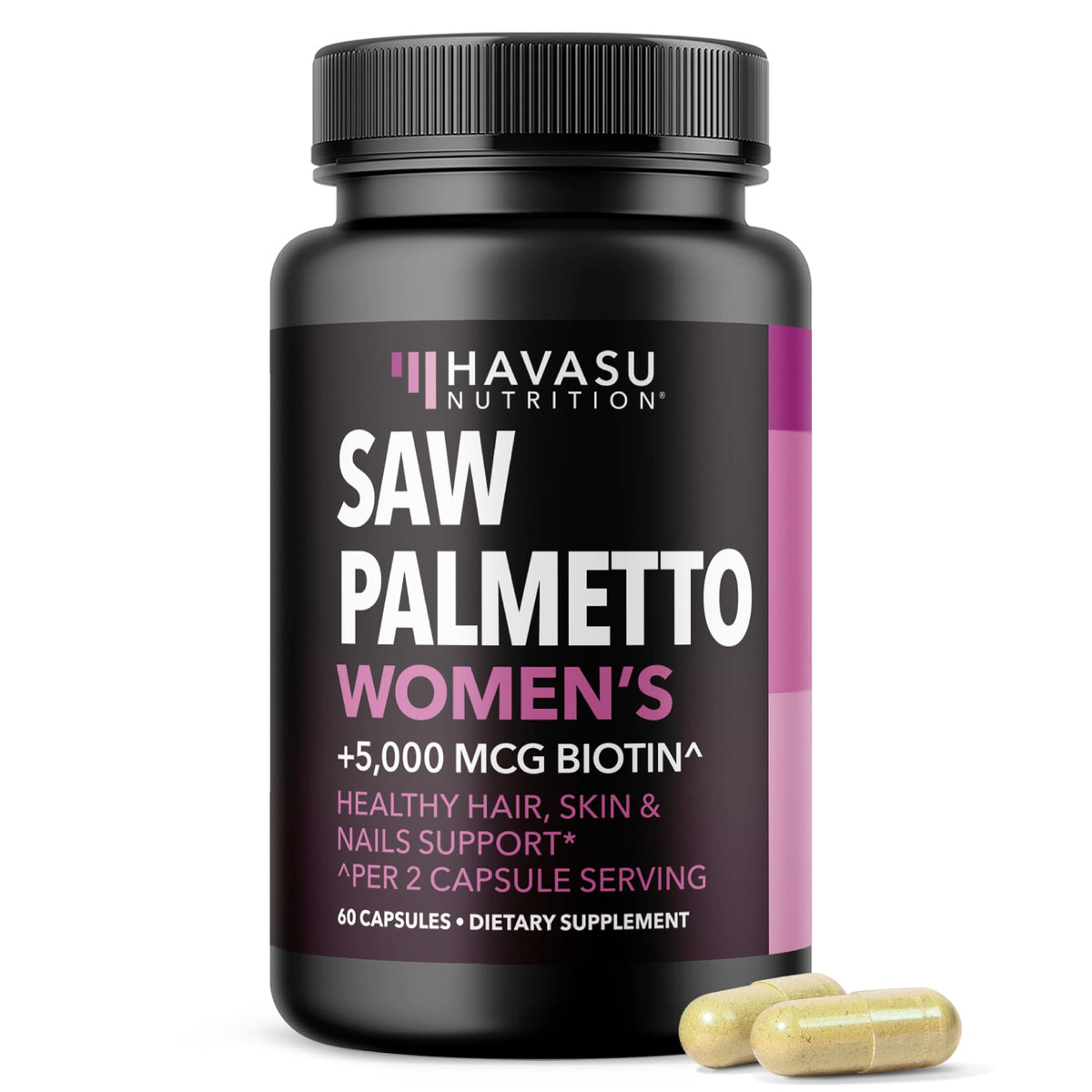 HAVASU NUTRITION Womens Saw Palmetto 1500mg + Biotin 5000mcg front view
