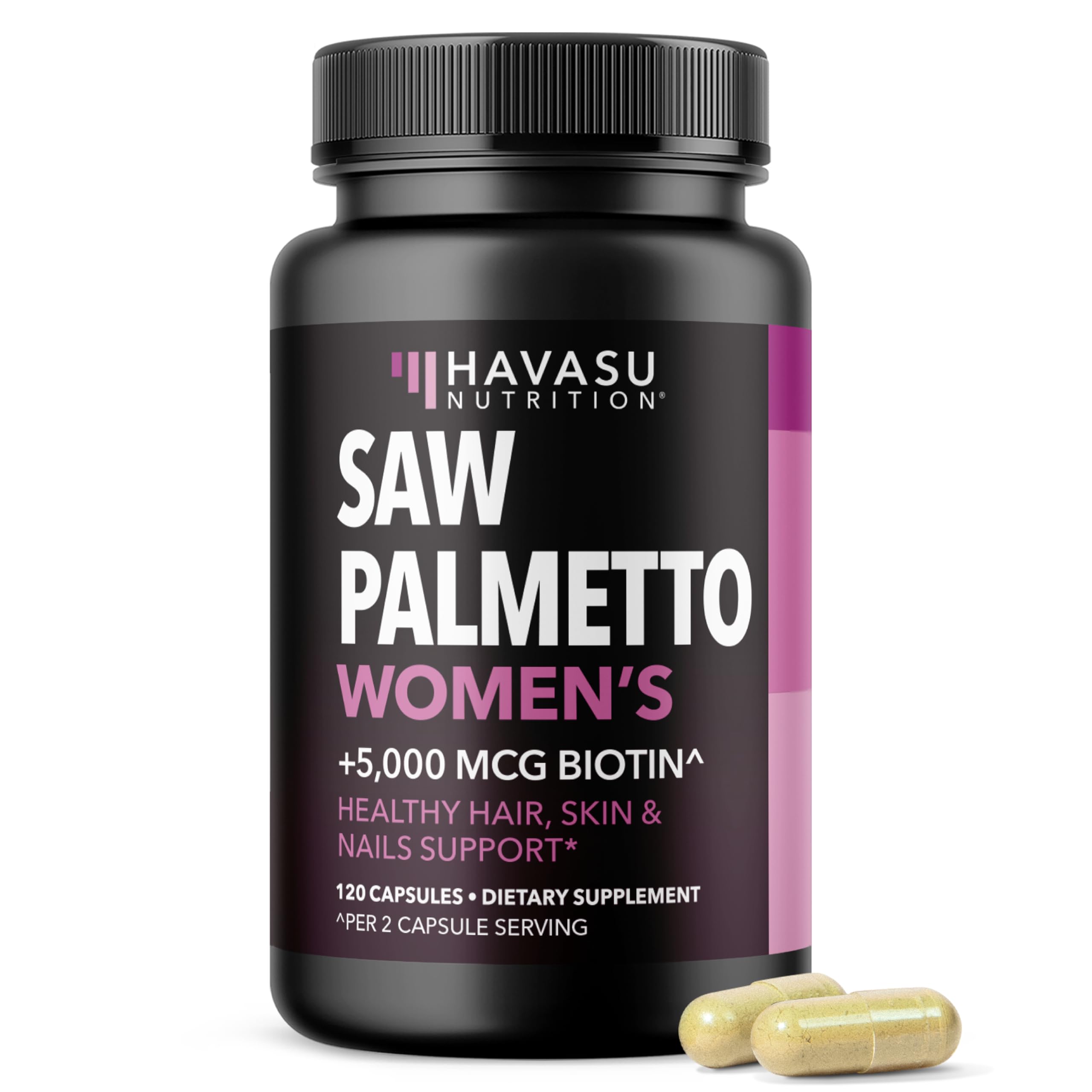 HAVASU NUTRITION Womens Saw Palmetto 1500mg + Biotin 5000mcg front view
