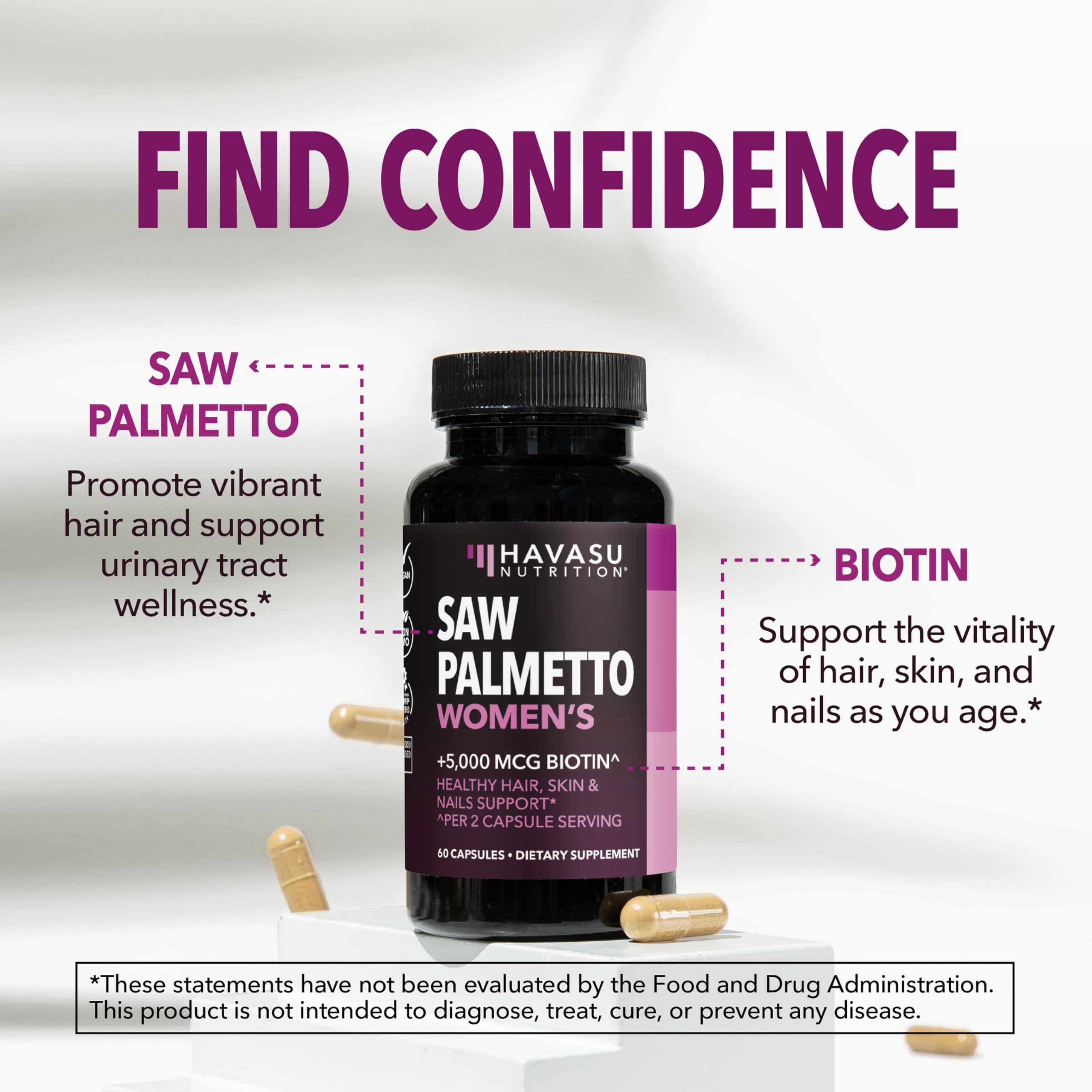 HAVASU NUTRITION Womens Saw Palmetto 1500mg + Biotin 5000mcg ingredients list