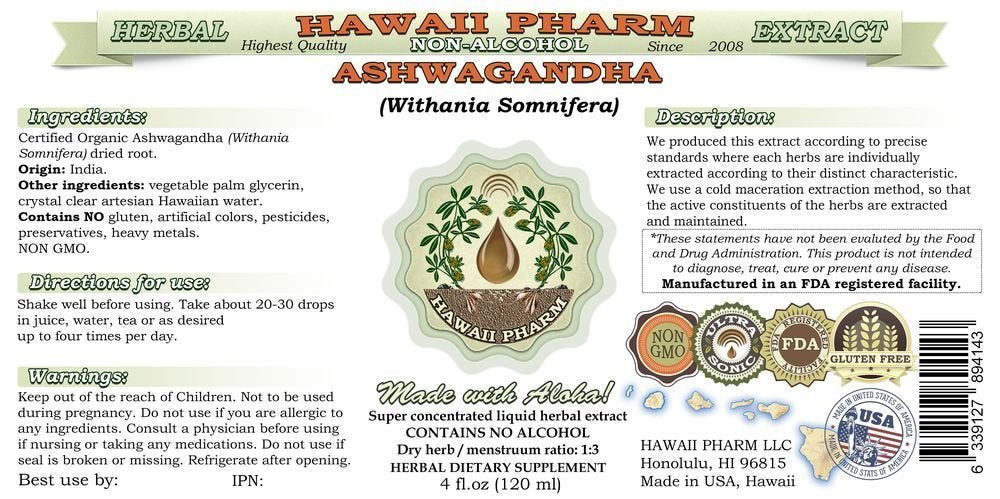 Hawaii Pharm Ashwagandha Liquid Extract 150g bottle side view