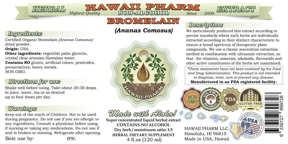 Hawaii Pharm Bromelain Alcohol-FREE Liquid Extract bottle side view