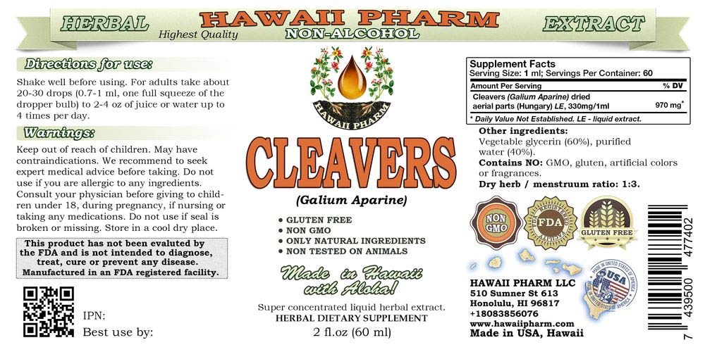 Hawaii Pharm Cleavers Alcohol-FREE Extract 132g bottle side view