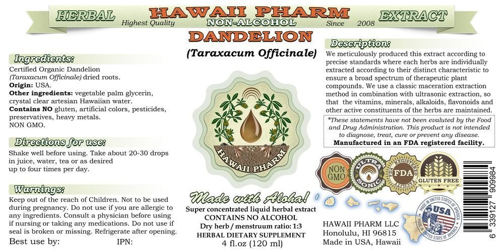 Hawaii Pharm Dandelion Tincture side view with label