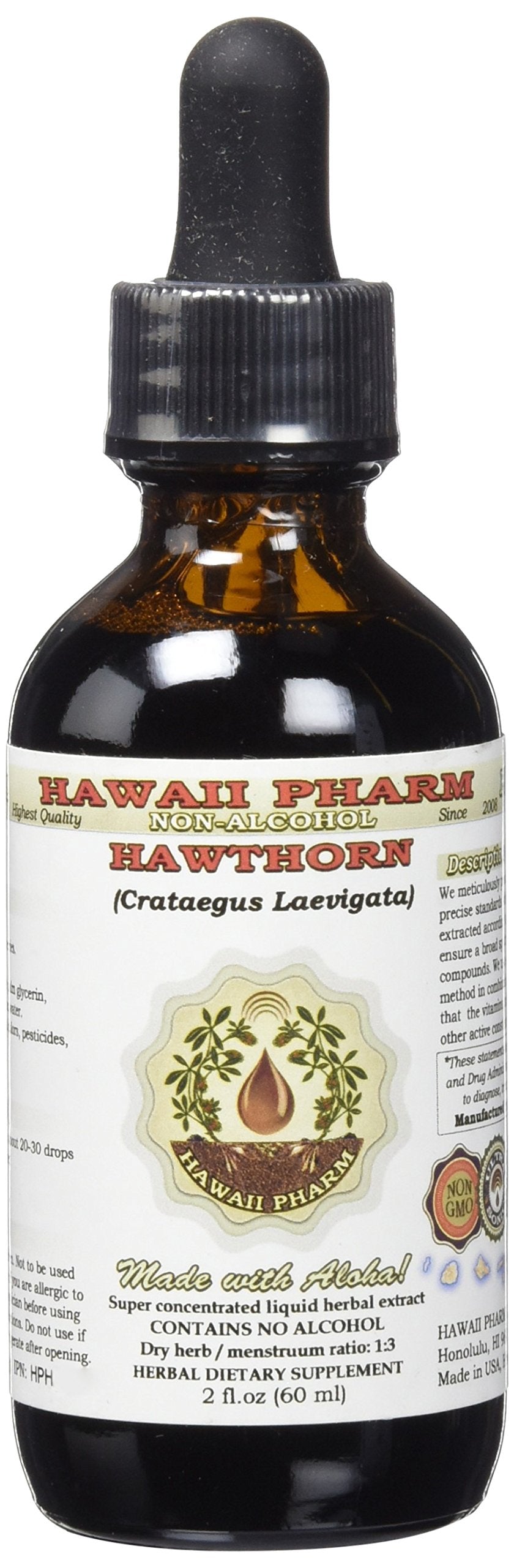 Hawaii Pharm Hawthorn Herbal Supplement 141g liquid extract bottle front view