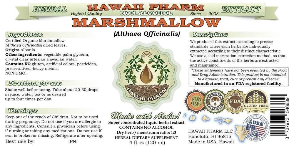Hawaii Pharm Marshmallow Root Extract 141g back view with ingredients