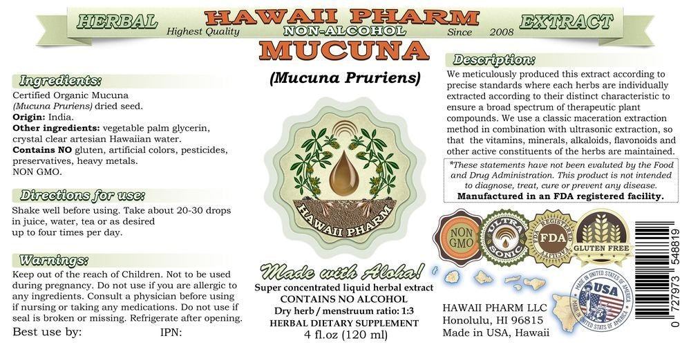 Hawaii Pharm Mucuna NON-Alcohol Liquid Extract 150g bottle side view