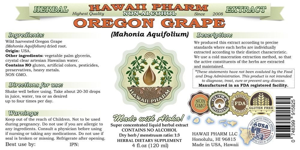 Hawaii Pharm Oregon Grape Seed Extract 57g bottle side view