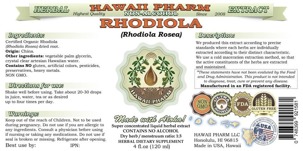 Hawaii Pharm Rhodiola NON-Alcohol Liquid Extract packaging