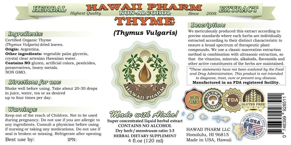 Hawaii Pharm Thyme NON-Alcohol Liquid Extract 141g bottle with label
