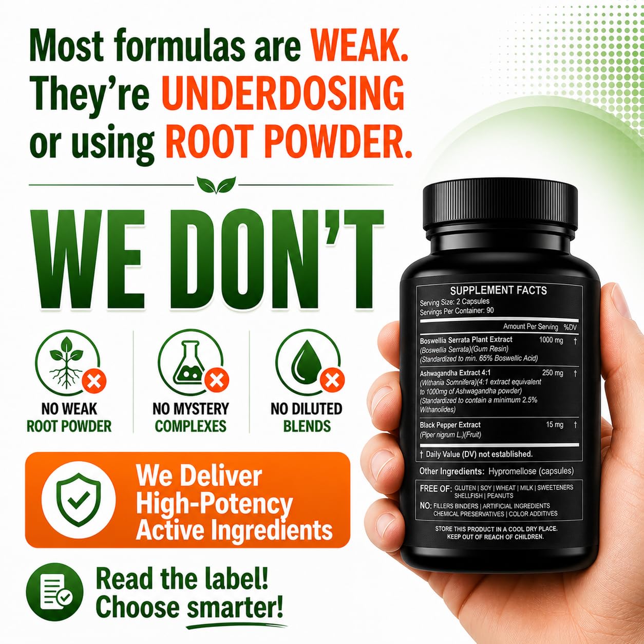 HCL HERBAL CODE LABS Ashwagandha & Boswellia Supplement side view