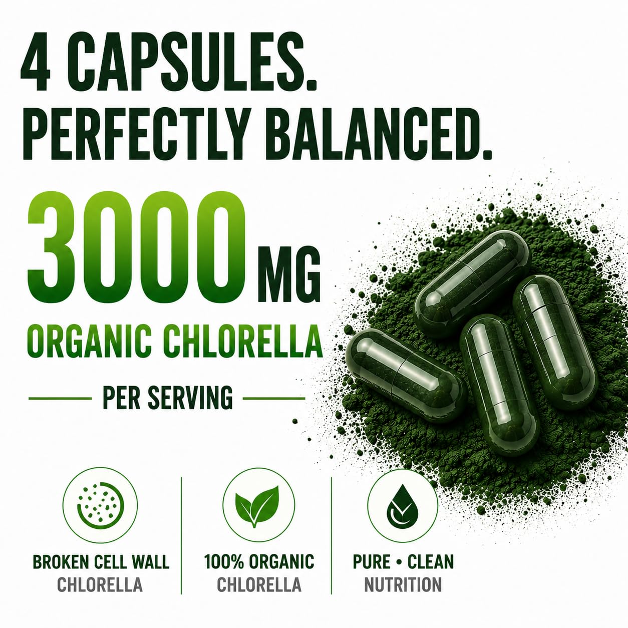 HCL HERBAL CODE LABS Chlorella Capsules in hand