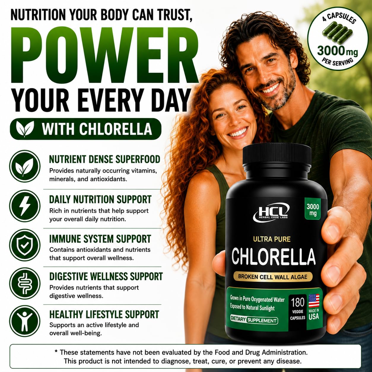 HCL HERBAL CODE LABS Chlorella Capsules with fresh greens