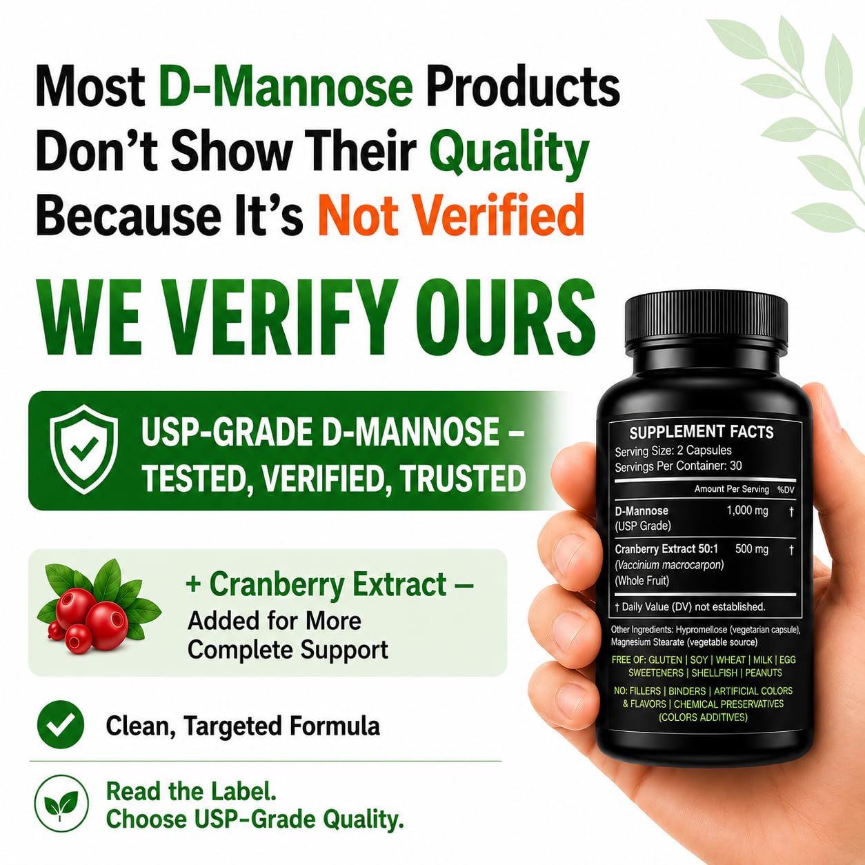 HCL HERBAL CODE LABS Cranberry D-Mannose Supplement capsule close-up