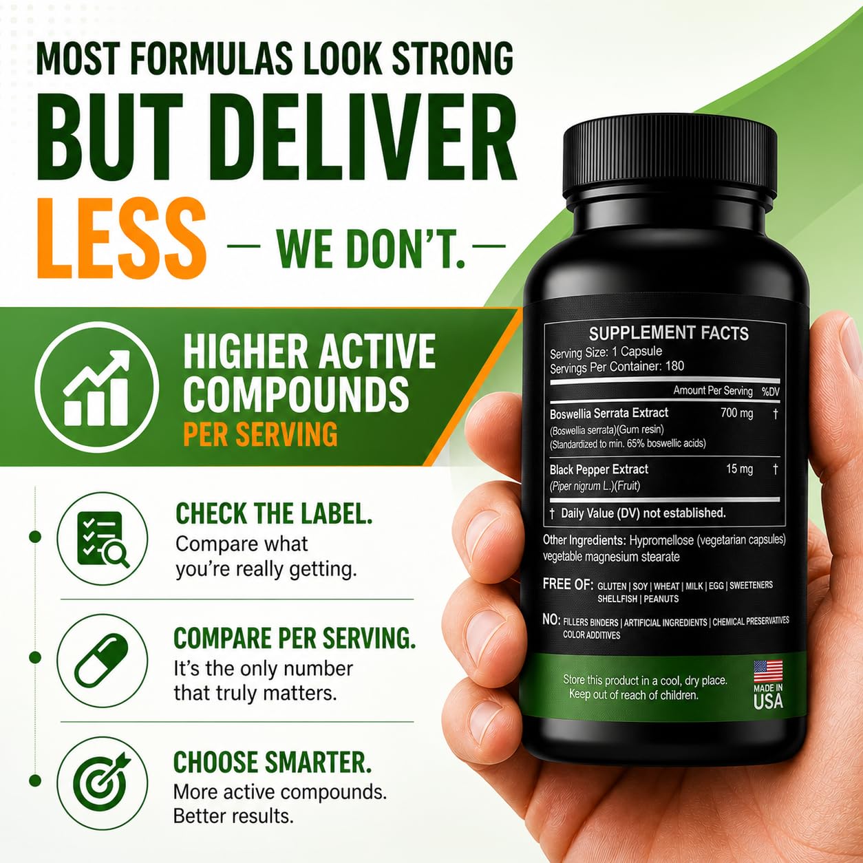 HCL HERBAL CODE LABS Extra Strength Boswellia Serrata 700mg capsules side view