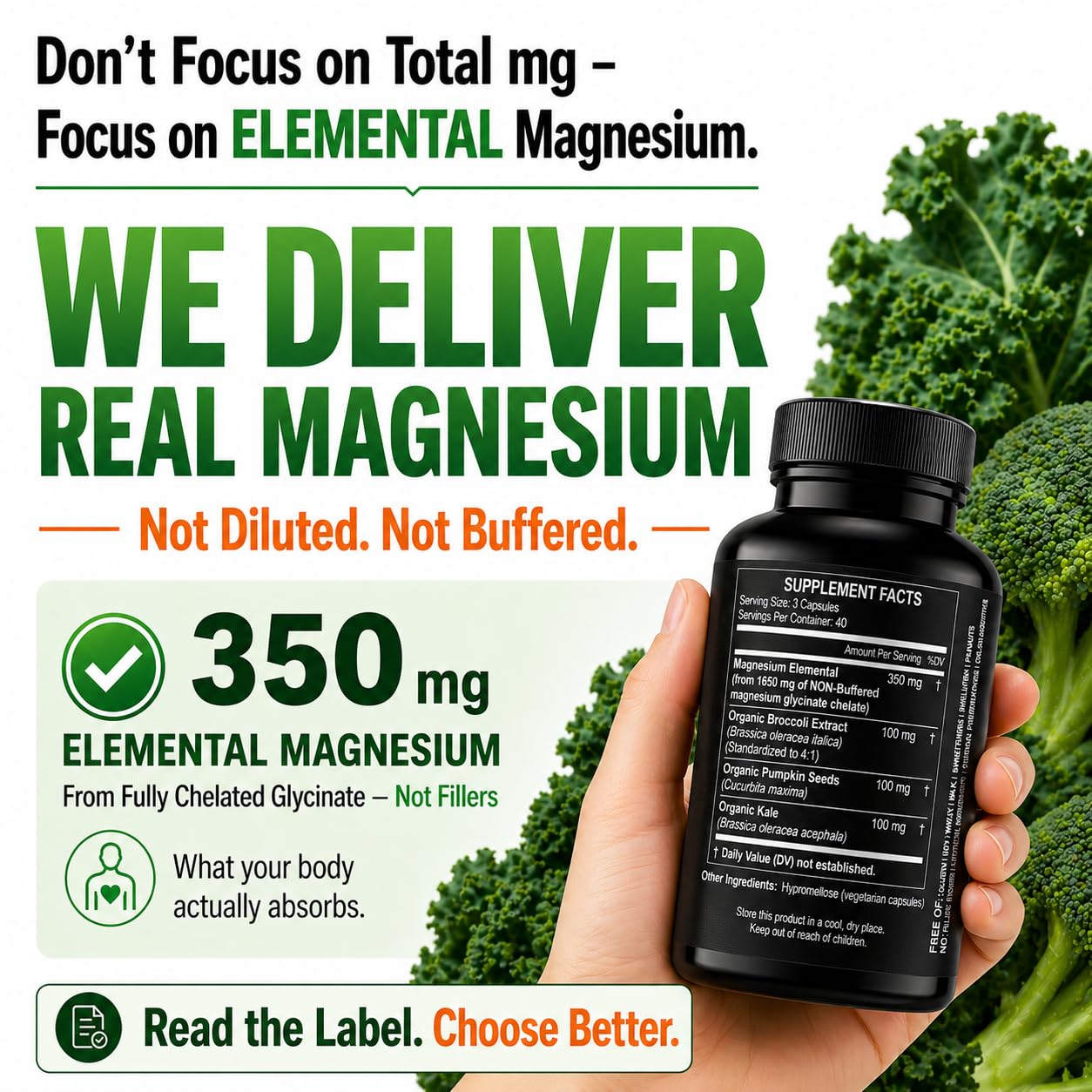 HCL HERBAL CODE LABS Magnesium Glycinate Capsules bottle side view
