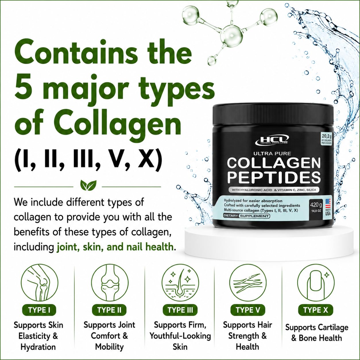 HCL HERBAL CODE LABS Multi Collagen Protein Powder label close-up