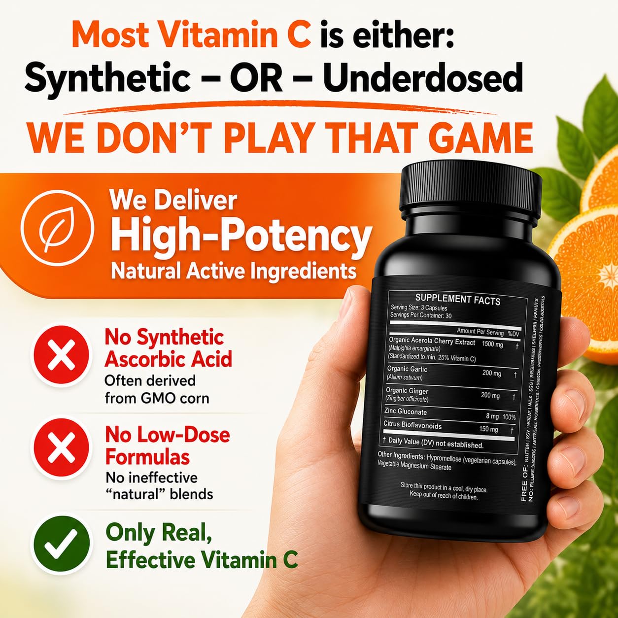 HCL HERBAL CODE LABS Organic Acerola Cherry Vitamin C Capsules side view