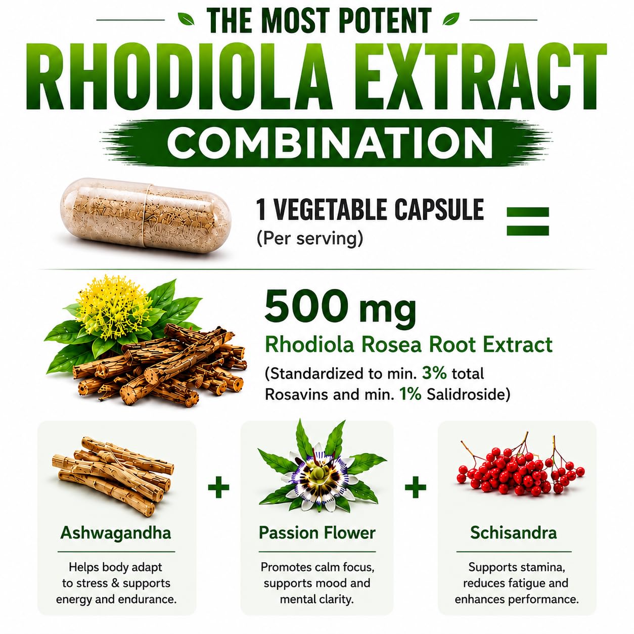 HCL HERBAL CODE LABS Rhodiola Rosea Capsules 500mg bottle with label