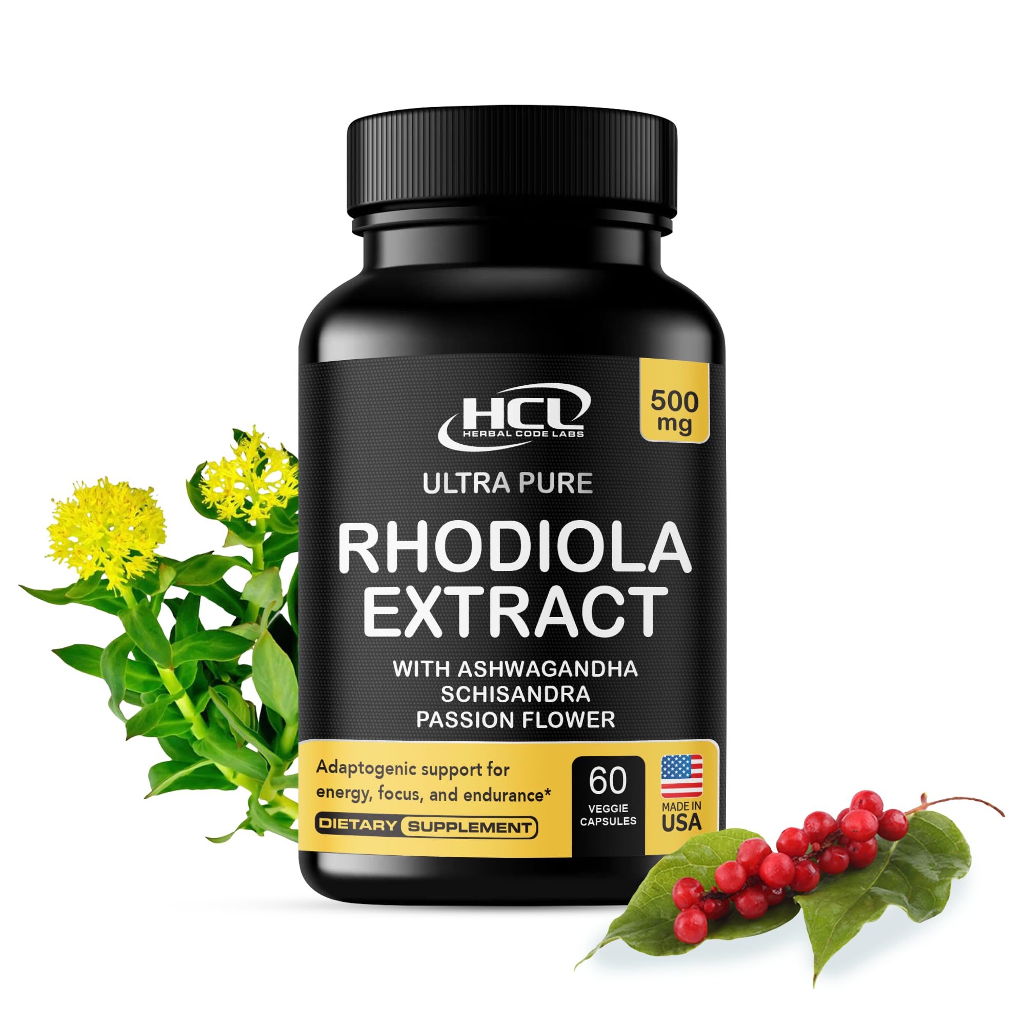 HCL HERBAL CODE LABS Rhodiola Rosea Capsules 500mg front view