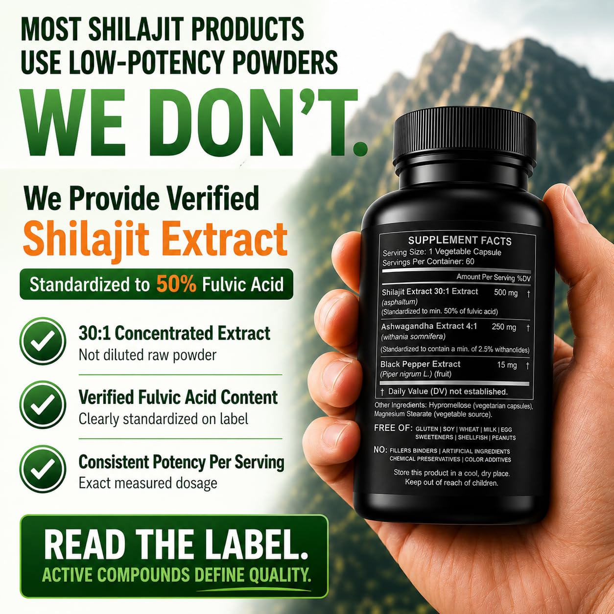 HCL HERBAL CODE LABS Shilajit Capsules side view