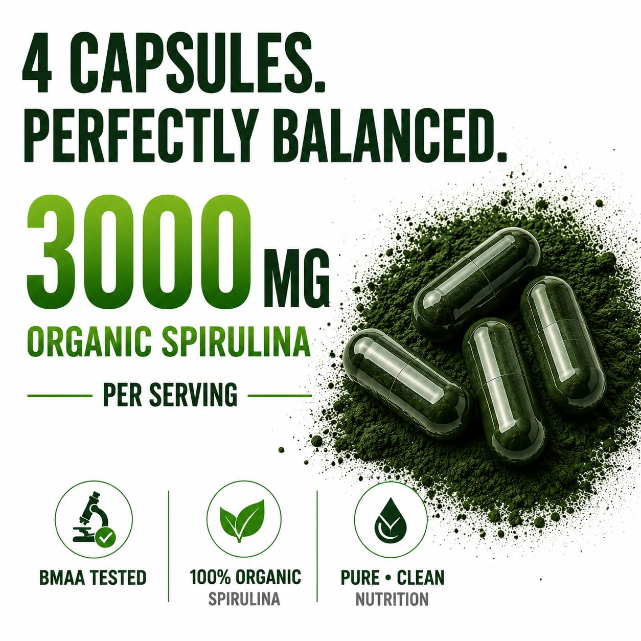 HCL HERBAL CODE LABS Spirulina Capsules on a wooden table