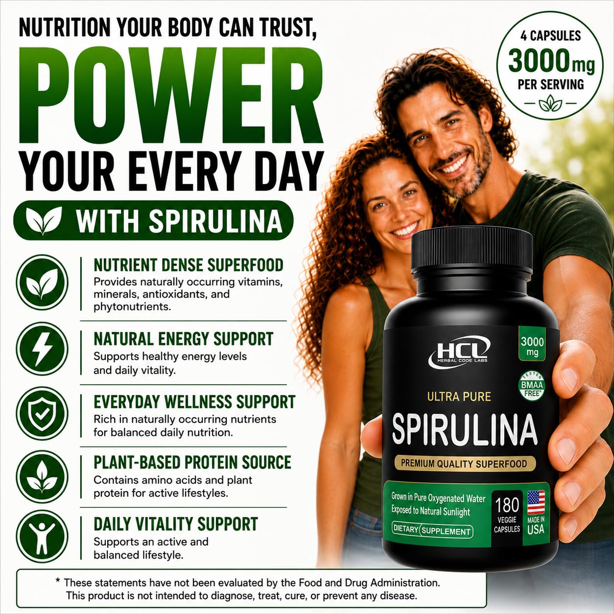 HCL HERBAL CODE LABS Spirulina Capsules with leafy greens