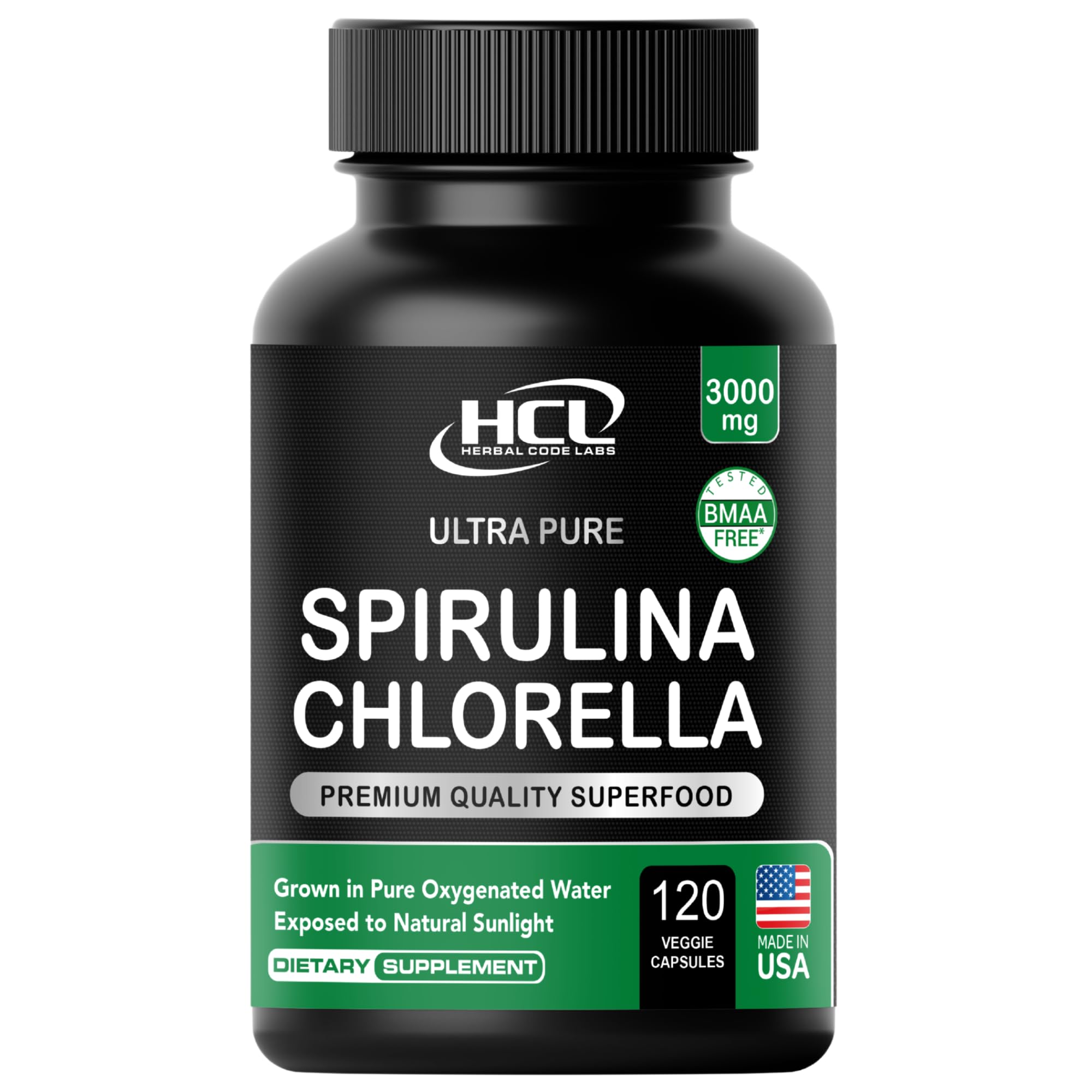 HCL HERBAL CODE LABS Spirulina Chlorella Capsules front view