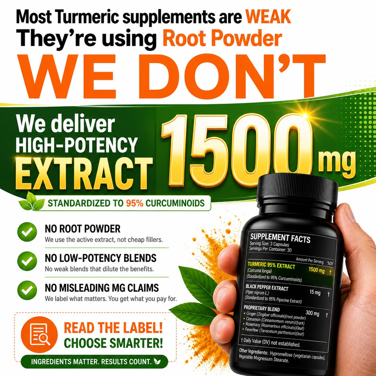 HCL HERBAL CODE LABS Turmeric Curcumin 1500mg capsule close-up