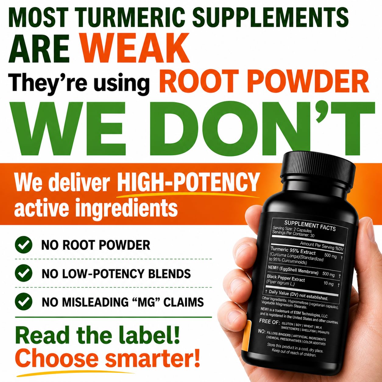 HCL Turmeric Collagen Supplement 500mg side view