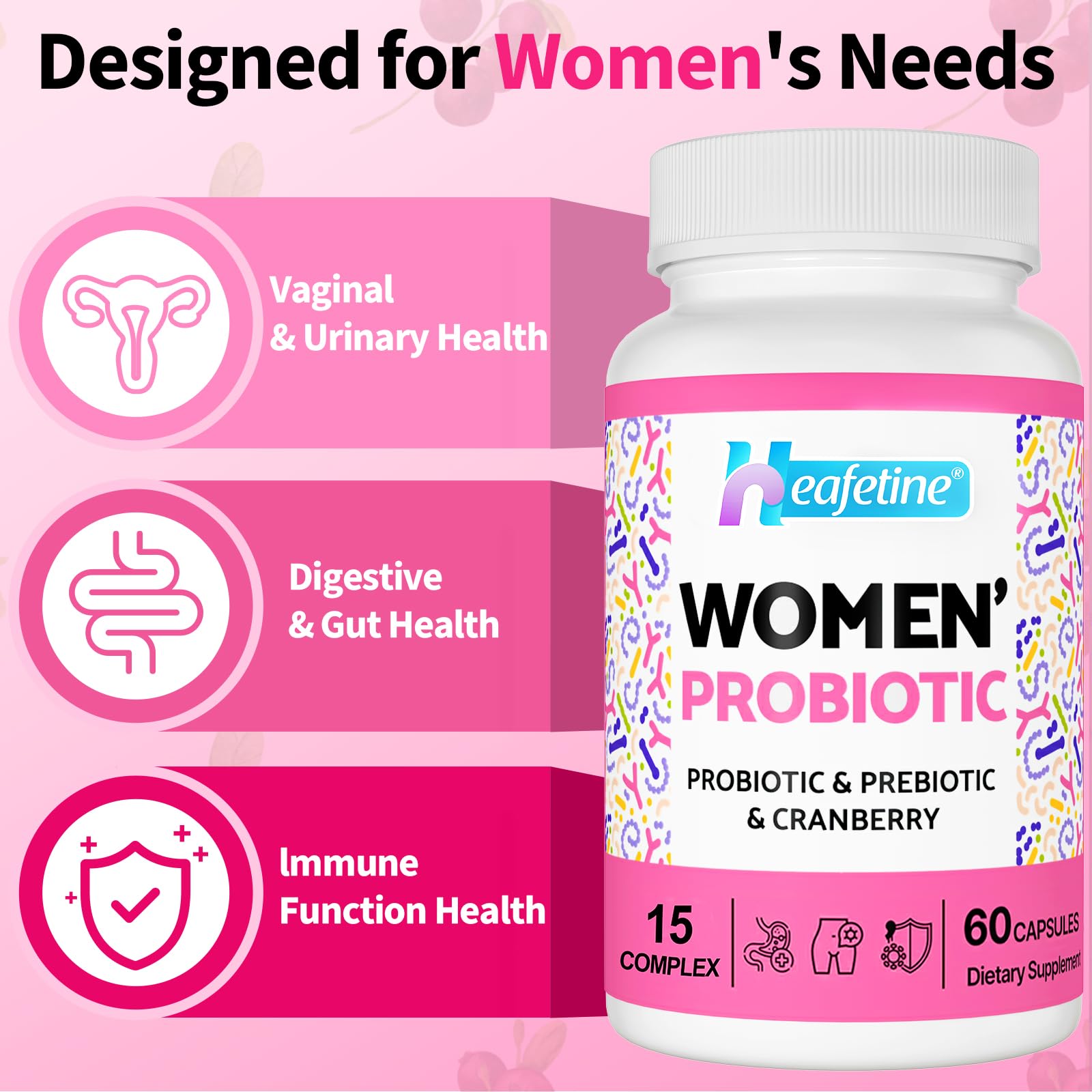 Heafetine Women's Probiotic capsules on a wooden surface