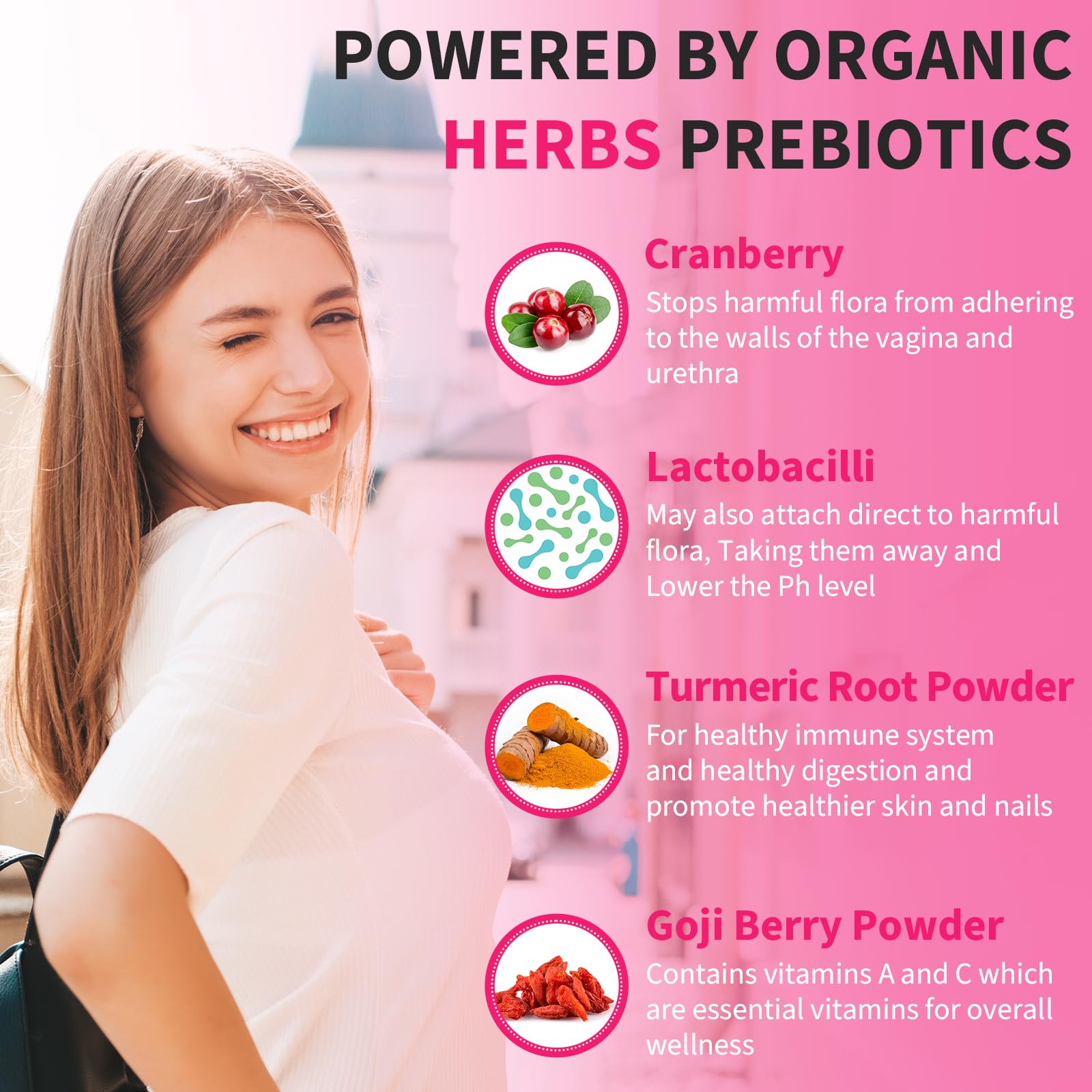 Heafetine Women's Probiotic packaging with cranberries and turmeric